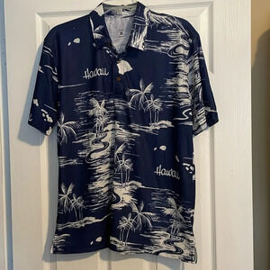 Favant Hawaii men’s blue and white Hawaiian polo shirt size medium